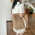 thumbnail image 3 of Begsfte Women Crochet Beach Handbag Large Capacity Sequins Weaving Travel Bag Contrast Color Minimalist Tote Bag Ladies Summer Daily Bag, 3 of 9