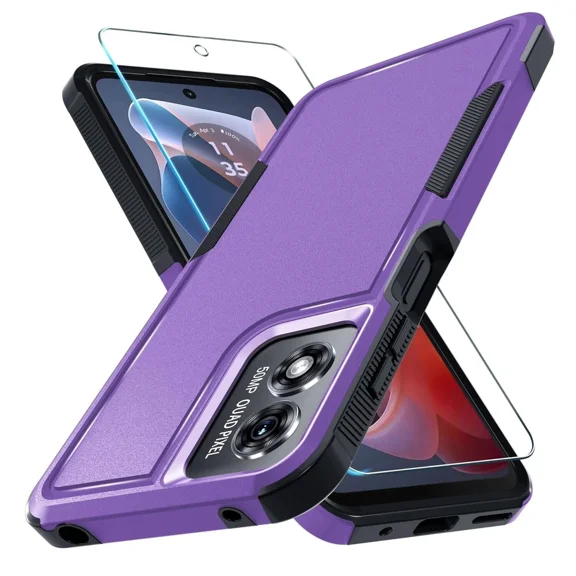Starshop Motorola Moto G Power 2025 Case Phone Cover Shockproof Case With Glass Screen - Purple
