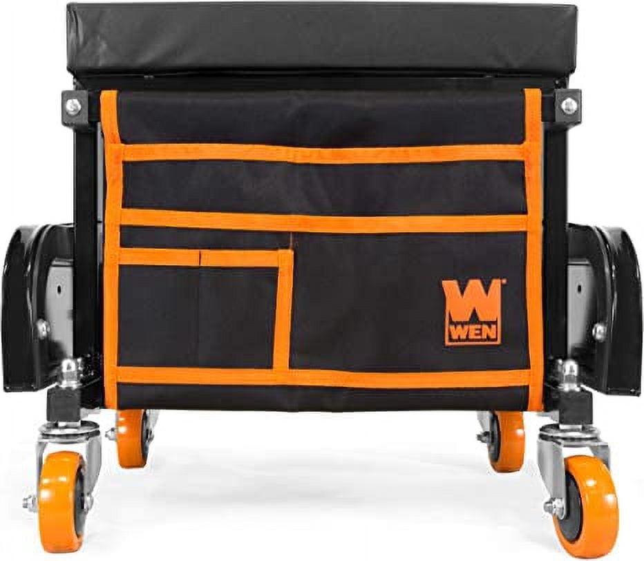 WEN 400-Pound Capacity Garage Glider Rolling Tool Chest Seat with Storage Pouch
