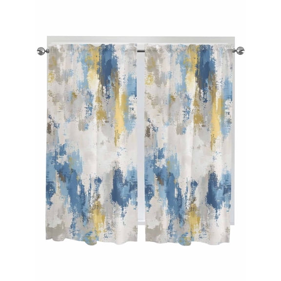 Bedroom Curtains 63 Inches length, Blue Yellow Beige Window Treatment Curtain Drapes, Retro Abstract Modern Art Painting Rod Pocket Curtain Panels for Living Room Kitchen, 42"x63", 2 Panels
