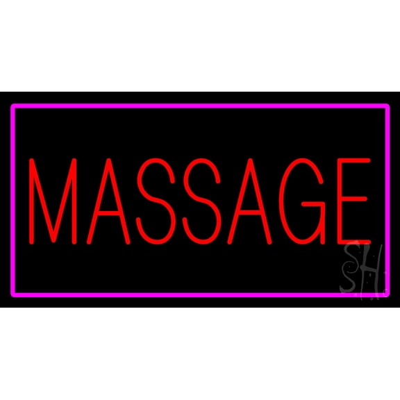 Red Massage Pink Border Animated LED Neon Sign 13 x 24 - inches, Black Square Cut Acrylic Backing, with Dimmer - Bright and Premium built indoor LED Neon Sign for Spa interior decor and storefront.