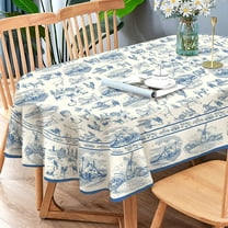 Blue French Country Oval Tablecloth, Grey Vintage Table Cloth 60 x 120inch for Farmhouse Decor,Perfect for Kitchen Dinner, Restaurant ,Outdoor Holiday Picnic Table Cover