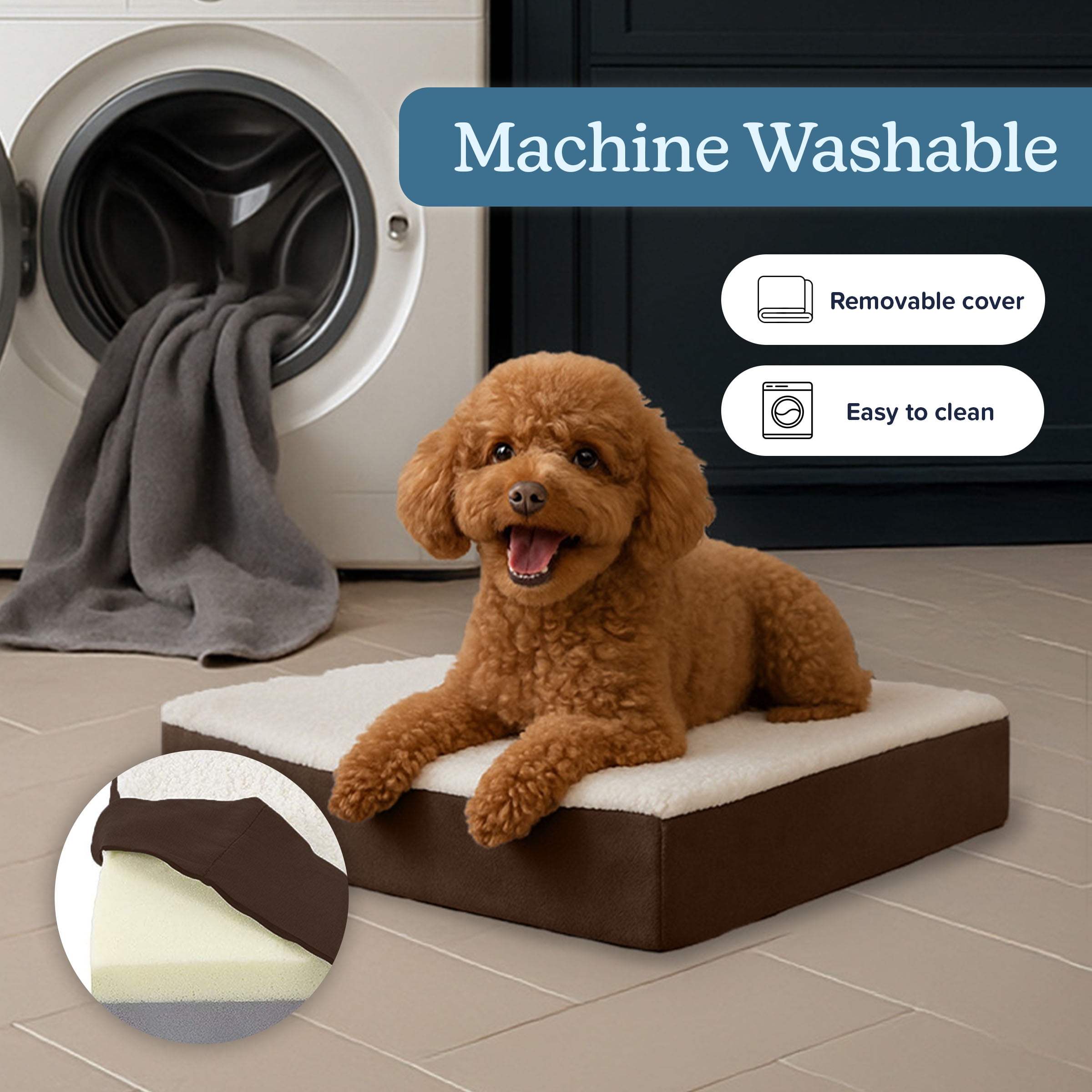 Orthopedic Dog Bed ? 2-Layer Memory Foam Dog Bed with Machine Washable Sherpa Cover ? 20x15 Dog Bed for Medium Dogs up to 20lbs by PETMAKER (Brown)