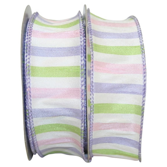 Reliant Ribbon - 92903W-C02-09F, Cabana Multi Stripe Dupioni Wired Edge Ribbon, Comb. 2, 1-1/2 Inch, 10 Yards