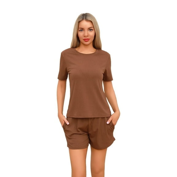 Women's round-neck pullover casual short-sleeved short pants pajama set