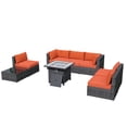 thumbnail image 2 of Ovios 8 Pieces Outdoor Patio Furniture with 30 inch Fire Pit Table All Weather Wicker Conversation Set for Porch, 2 of 2