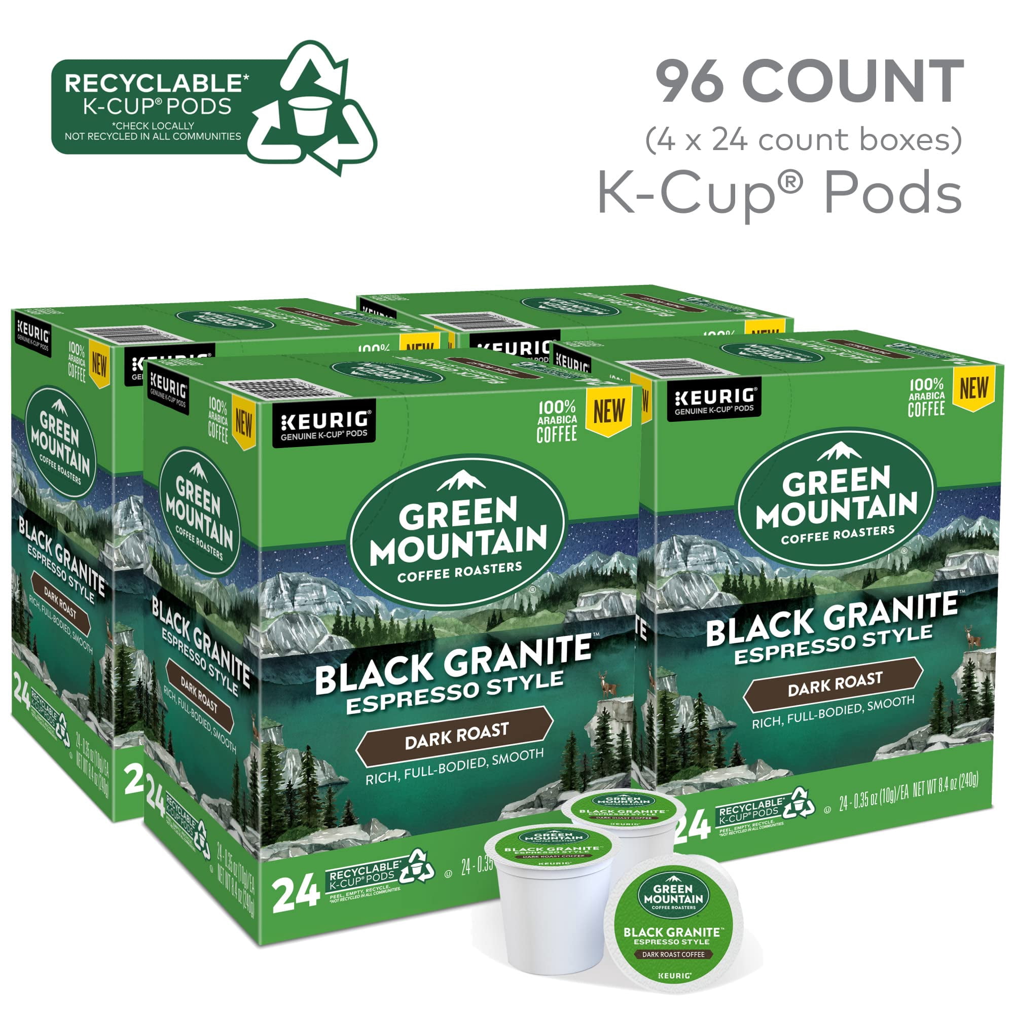 Green Mountain Coffee Roasters Black Granite, Keurig Single Serve K-Cup Pods, Espresso Style Dark Roast, 96 Count