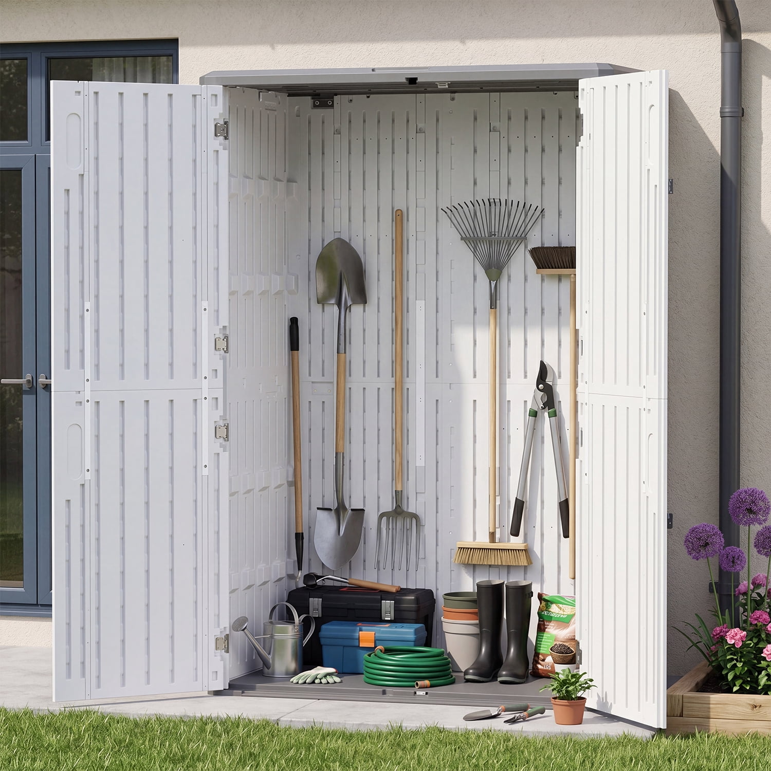 BaPiPro Outdoor Resin Storage Shed, 4.5 x 2.5 FT Lockable Garden Storage Cabinet, Heavy Duty HDPE Plastic Storage Cabinet with Double Doors, Weather Resistant for Patio, Backyard