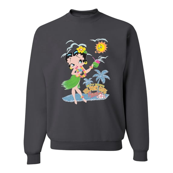 Wild Bobby, Betty Boop Island Girl Paradise Betty Boop Unisex Crewneck Sweatshirt, Charcoal, Small