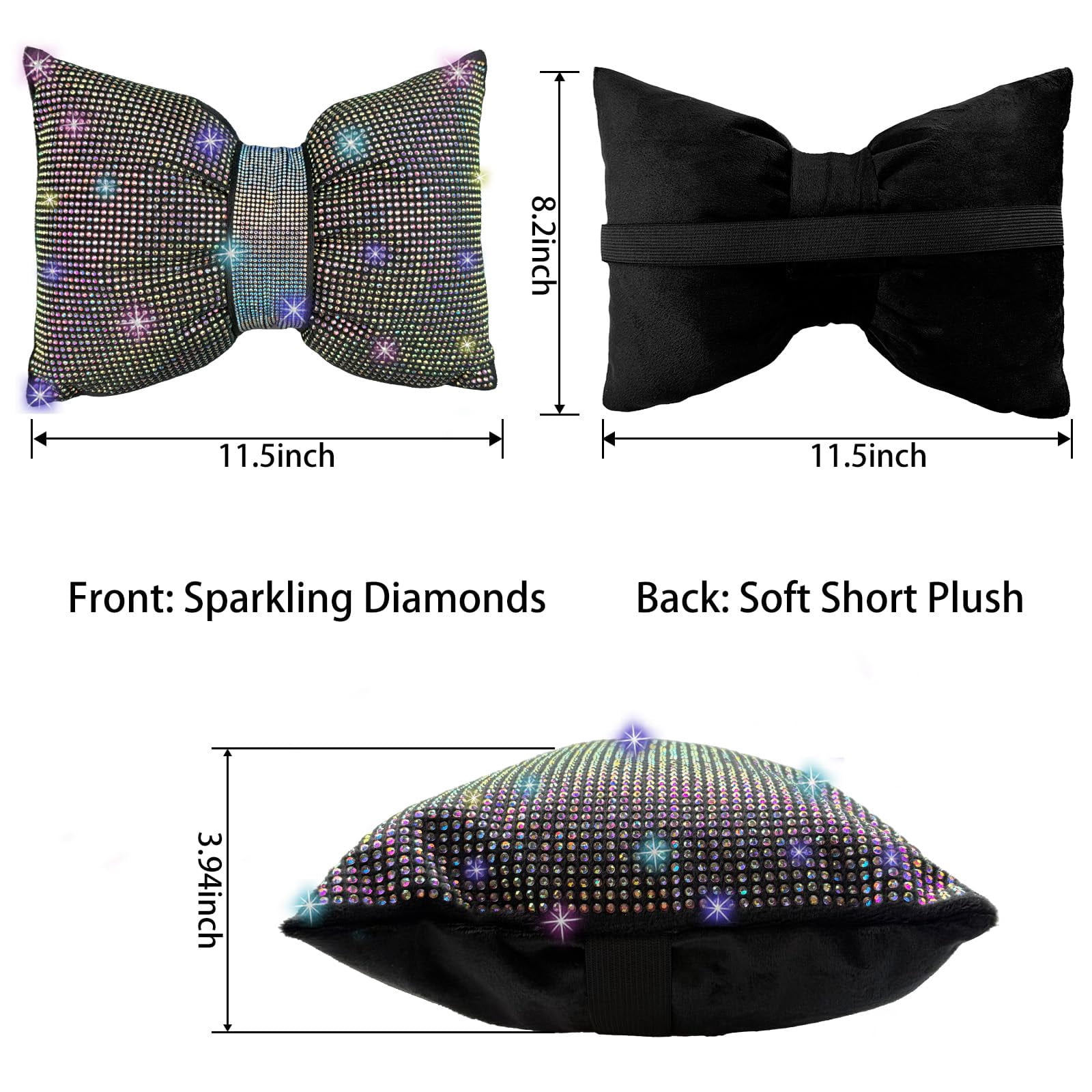 Chasenew 2 PCS Bling Bowknot Car Headrest Pillow, Rhinestone Car Neck Pillows for Driving, Bling Interior Accessories for Women Comfortable Neck Support Pillow(Silver Diamond)