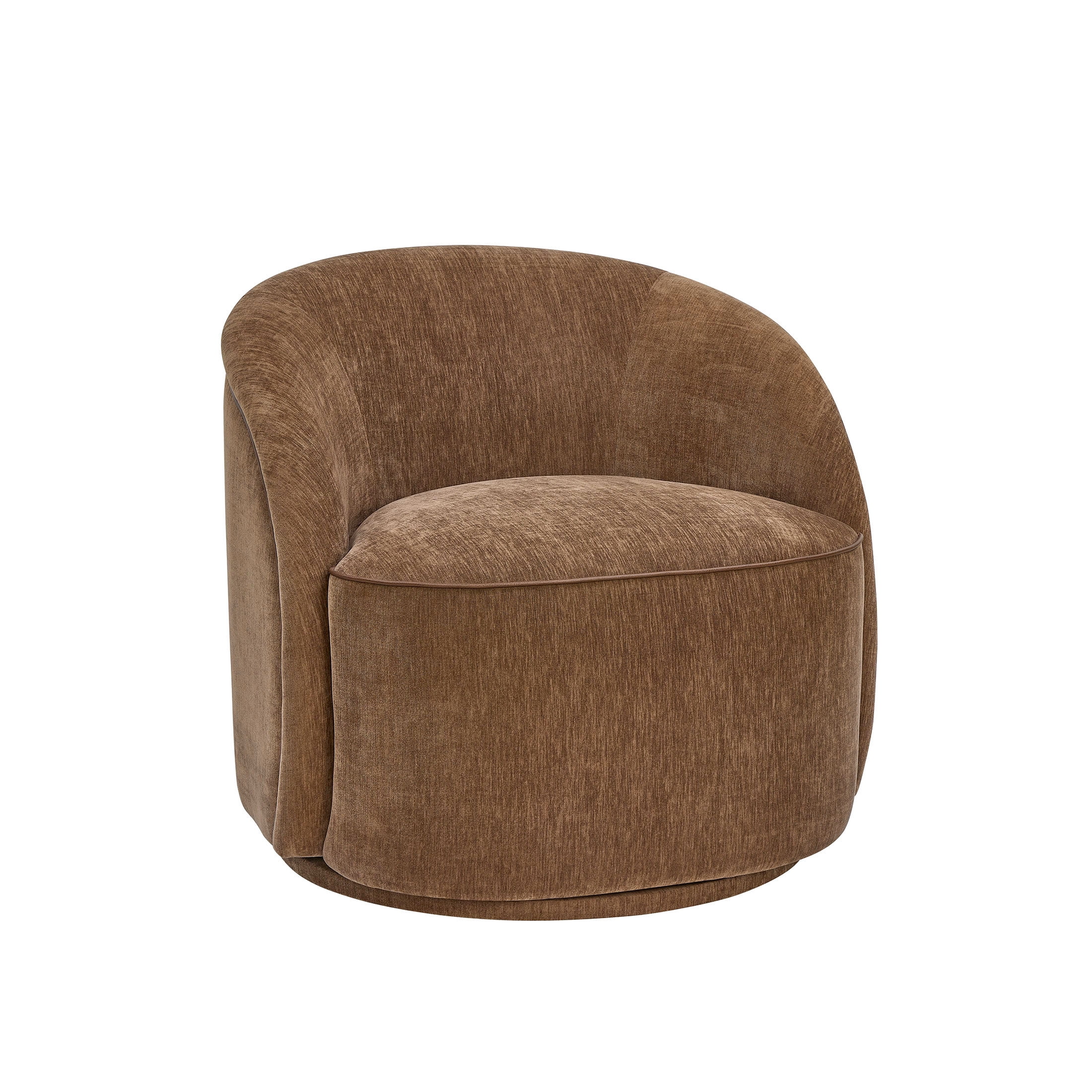 Beautiful Georgiana Swivel Chair by Drew Barrymore, Chocolate with Faux Leather Piping