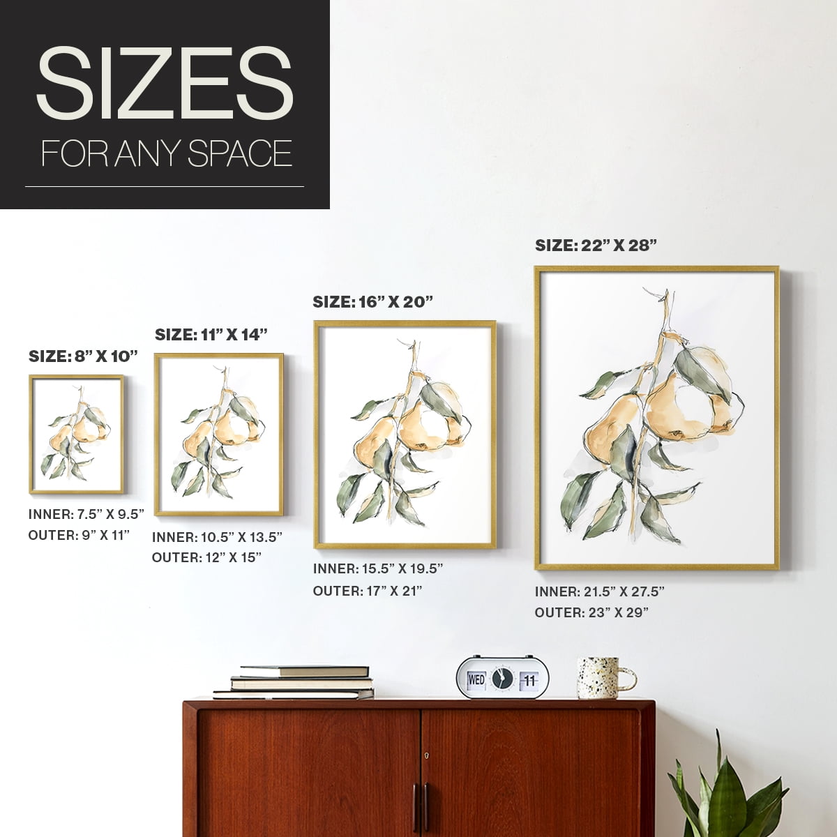 Watercolor Fruit Contour I Framed Print in Gold Solid Wood 8 x 10 Framed Print