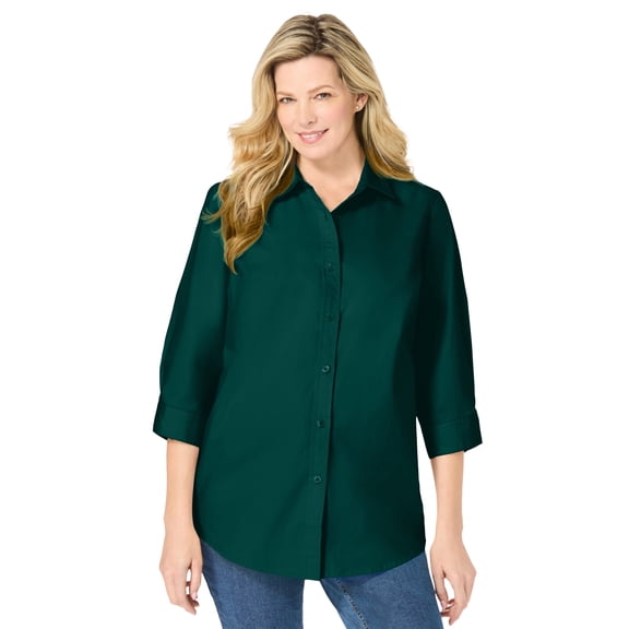 Woman Within Plus Size Perfect Three Quarter Sleeve Button-Down Tunic