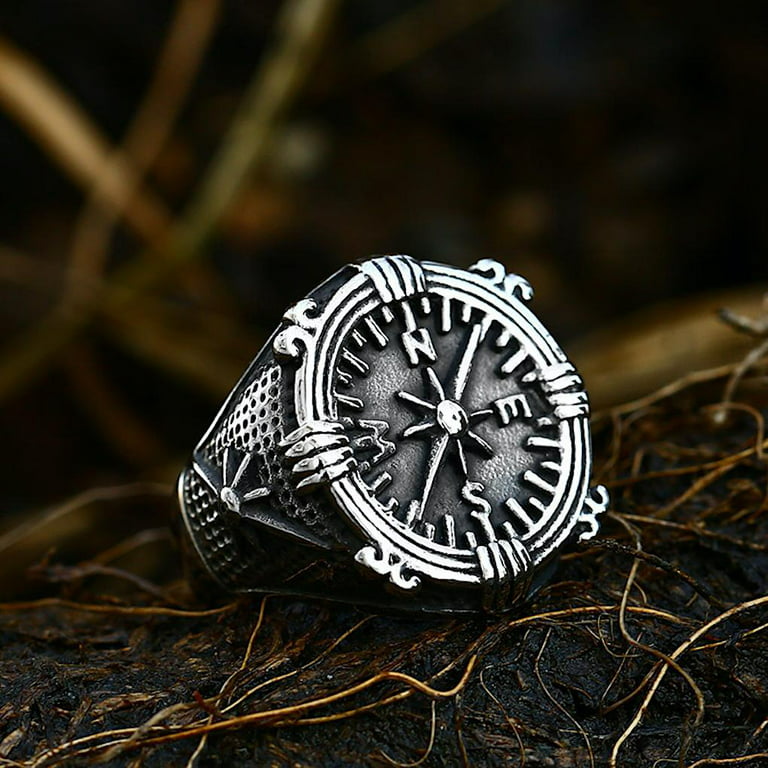 Men's Stainless Steel Compass Signet Ring 