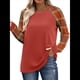 thumbnail image 2 of Camisas de Larga para Mujer, Blusas Raglán con Bloques de Color, Camisetas Básicas Informales de Cuello Redondo, Ropa de Otoño. Rojo Enrejado L, 2 of 8