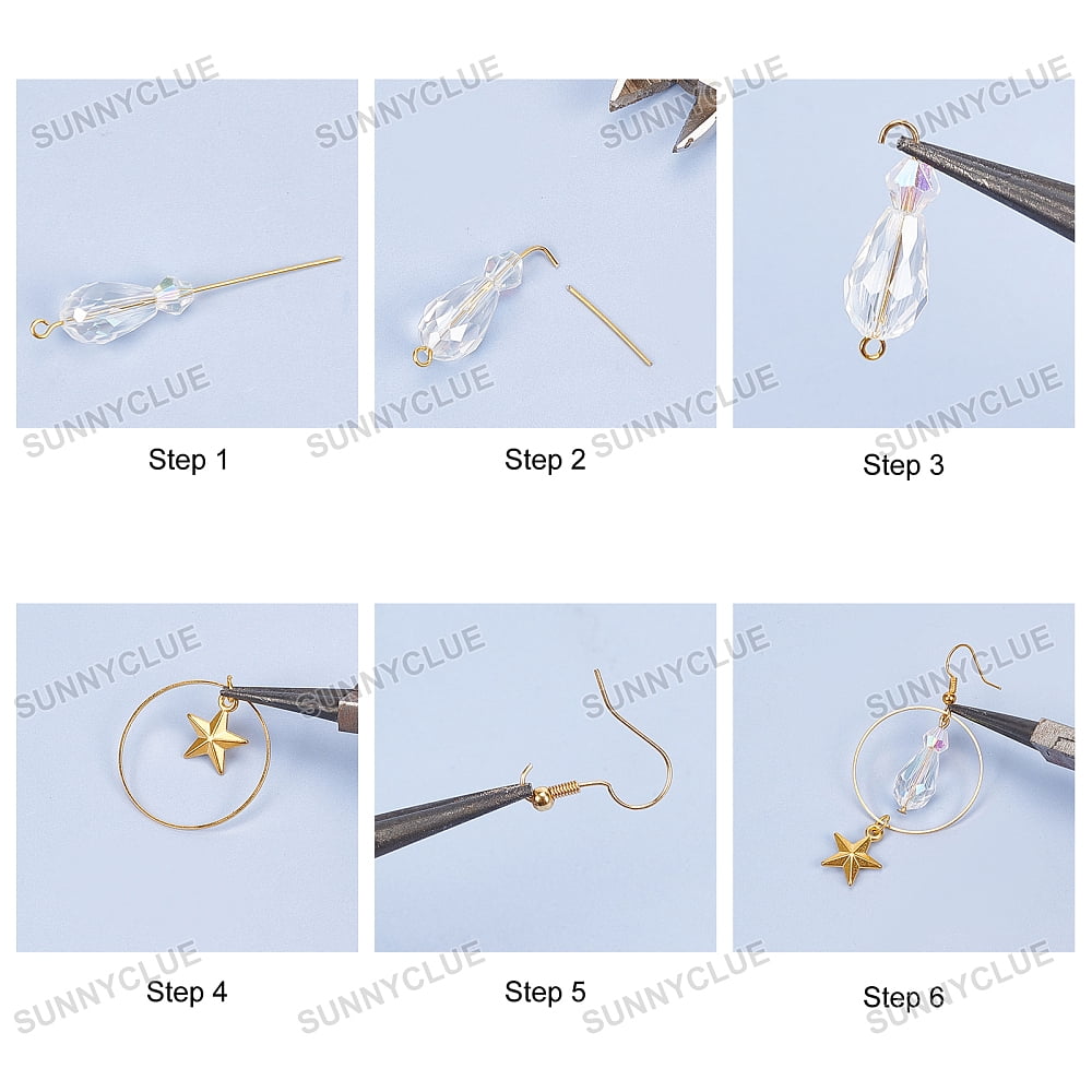 1 Box DIY 10 Pairs Star Moon Dangle Earrings Making Starter Kit Long Drop Stud Hoop Earrings Gold Moon and Star Pendant Charms Linking Rings