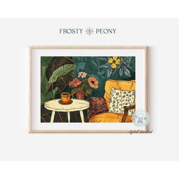 Cozy Coffee Nook Art Print, Comforting Coffee Corner Wall Decor, Flowers And Coffee Art, Wall Art, Modern Wall Decor, 8x12 UNFRAMED