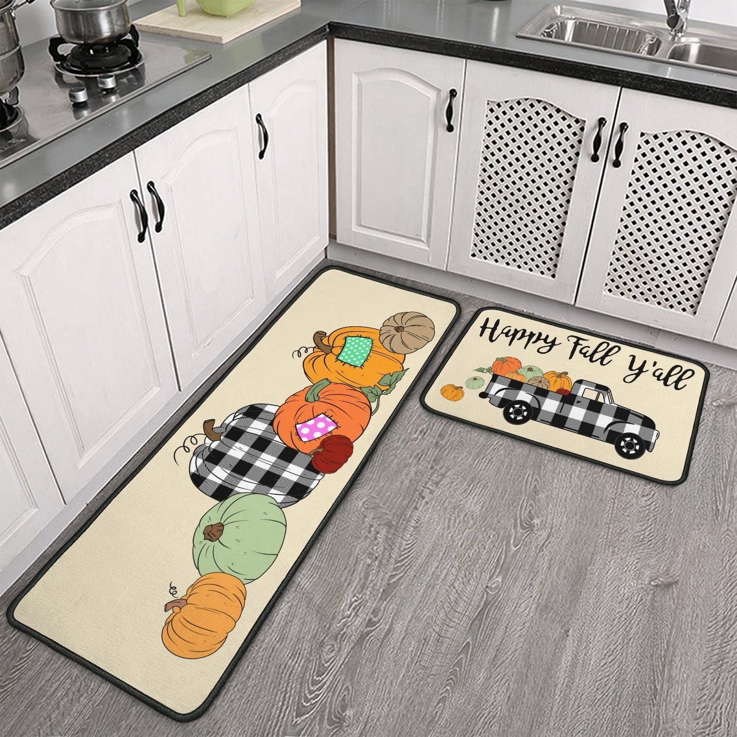 Fall Kitchen Rugs Set, Farmhouse Kitchen Mats Cushioned Anti Fatigue 2