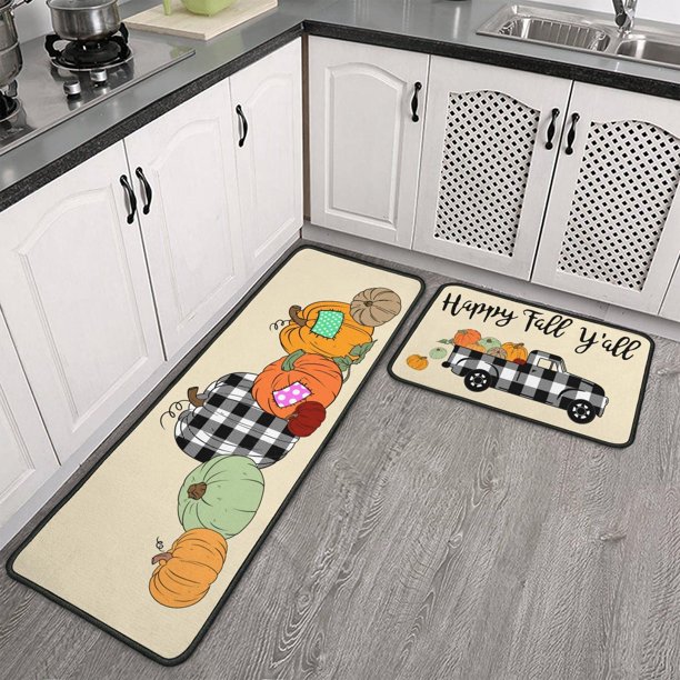 Fall Kitchen Rugs Set, Farmhouse Kitchen Mats Cushioned Anti Fatigue 2