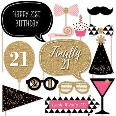 Finally 21 Girl - 21st Birthday Photo Booth Props Kit - 20 Count