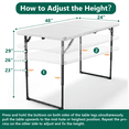 thumbnail image 5 of WLLJOY 4 Ft Adjustable Height Folding Table, Max Load 400lbs, Portable Camping Table with Handle for Home Party, Camping Parties and Weddings, White, 5 of 11