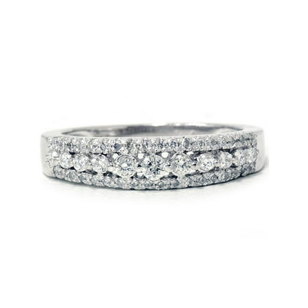 - 1/4ct Diamond Anniversary Wedding Ring 10K White Gold Womens Pave Wedding Band
