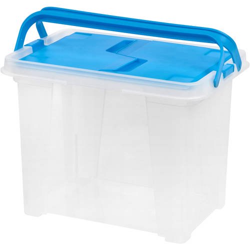 IRIS Letter Size Portable Hanging File Storage Box with Wing Lid, Blue