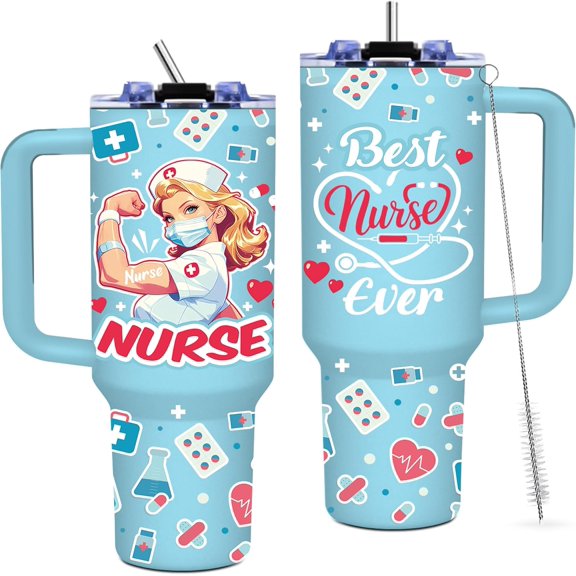 Nurse Gifts for Women, 40oz Nurse Tumbler with Handle and Straw, Nurses Appreciation Gifts for Women, Female, Nursing Gift for Birthday, Nurses Week