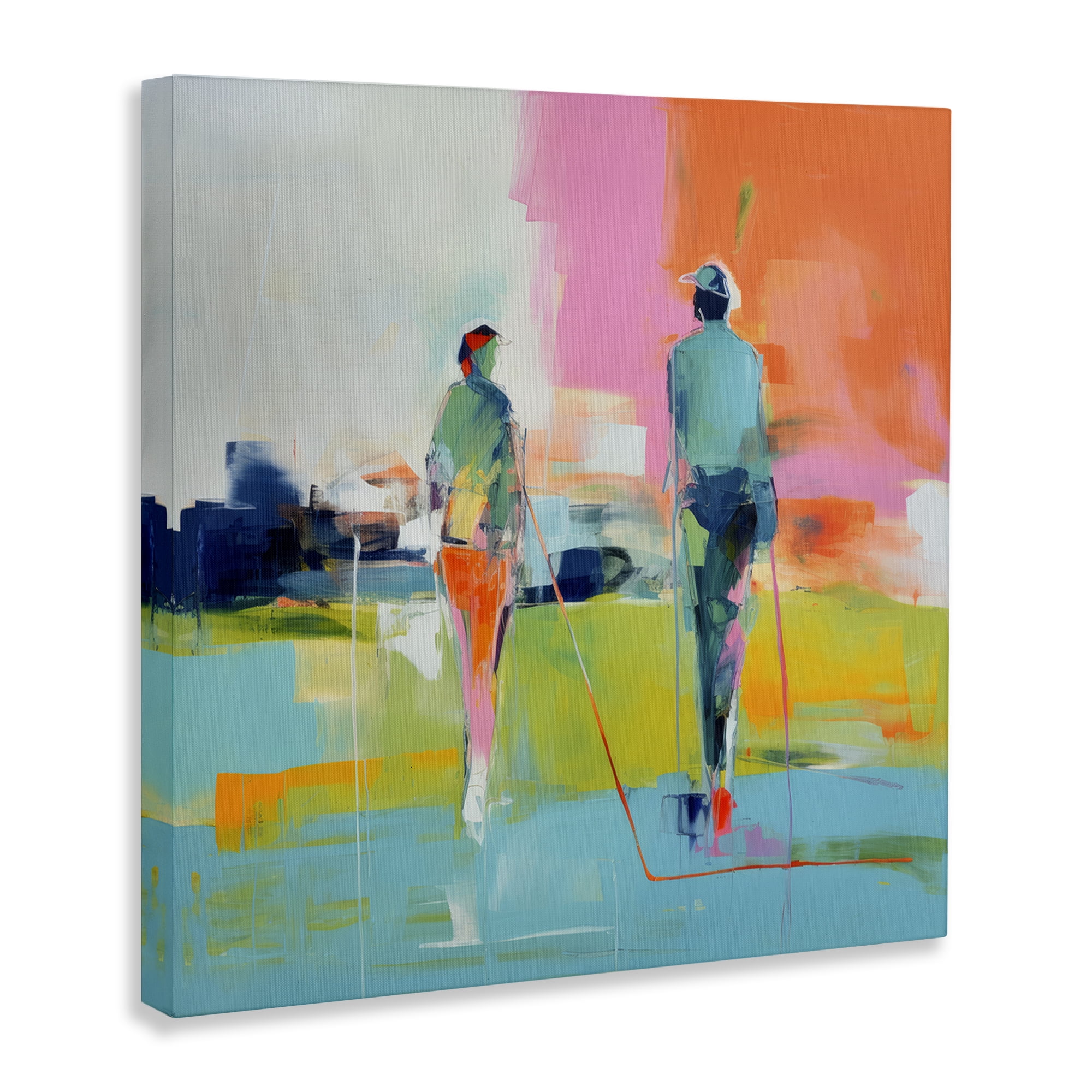 Stupell Industries Modern Golfers Scene Abstract Painting Wrapped Canvas Art Print Wall Art, 30 x 30