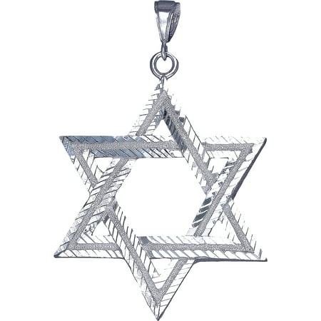 David Diamond Pendant Large Sterling Silver Star of David Pendant Necklace 3 Inches 13.5 Grams with Diamond Cut Finish and 24 Inch Figaro Chain ()