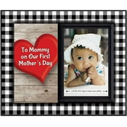 for First Time Mom | 1st Mothers Day Frame to Mommy on Our First Mother's Day Picture Frame | Holds 3.5 x 5 Photo | Boy or Girl Nursery Decor | Black & White Buffalo Plaid