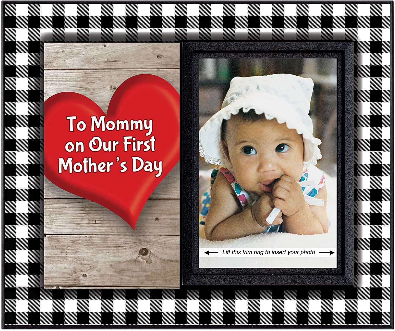 for First Time Mom | 1st Mothers Day Frame to Mommy on Our First Mother's Day Picture Frame | Holds 3.5” x 5” Photo | Boy or Girl Nursery Decor | Black & White Buffalo Plaid - image 1 of 7
