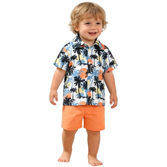 Tiijoy Infant Boys Beach Outfits Short Sleeve Button Down Shirt Shorts Set, Sizes 18-24M