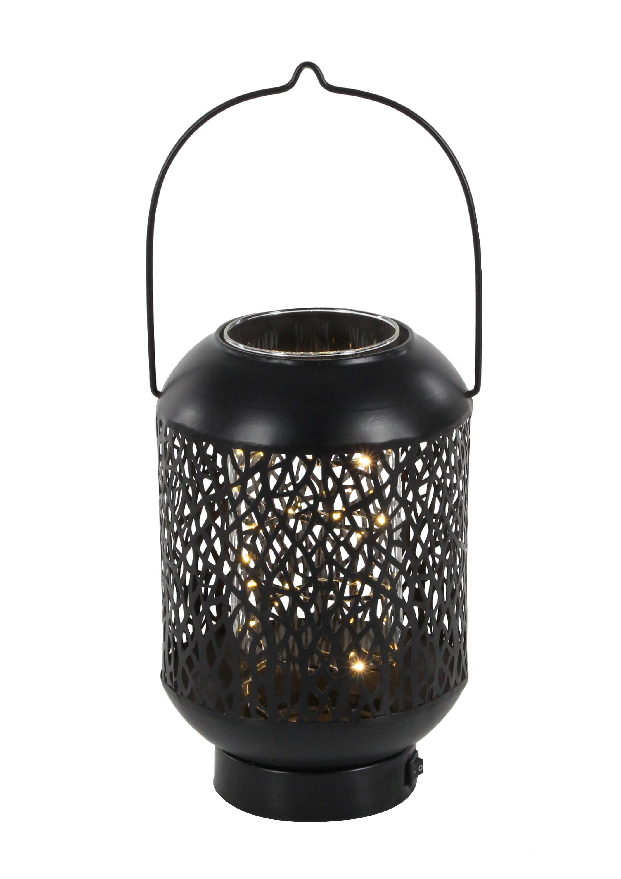 Decmode Traditional 17 inch pierced iron LED lantern, Black