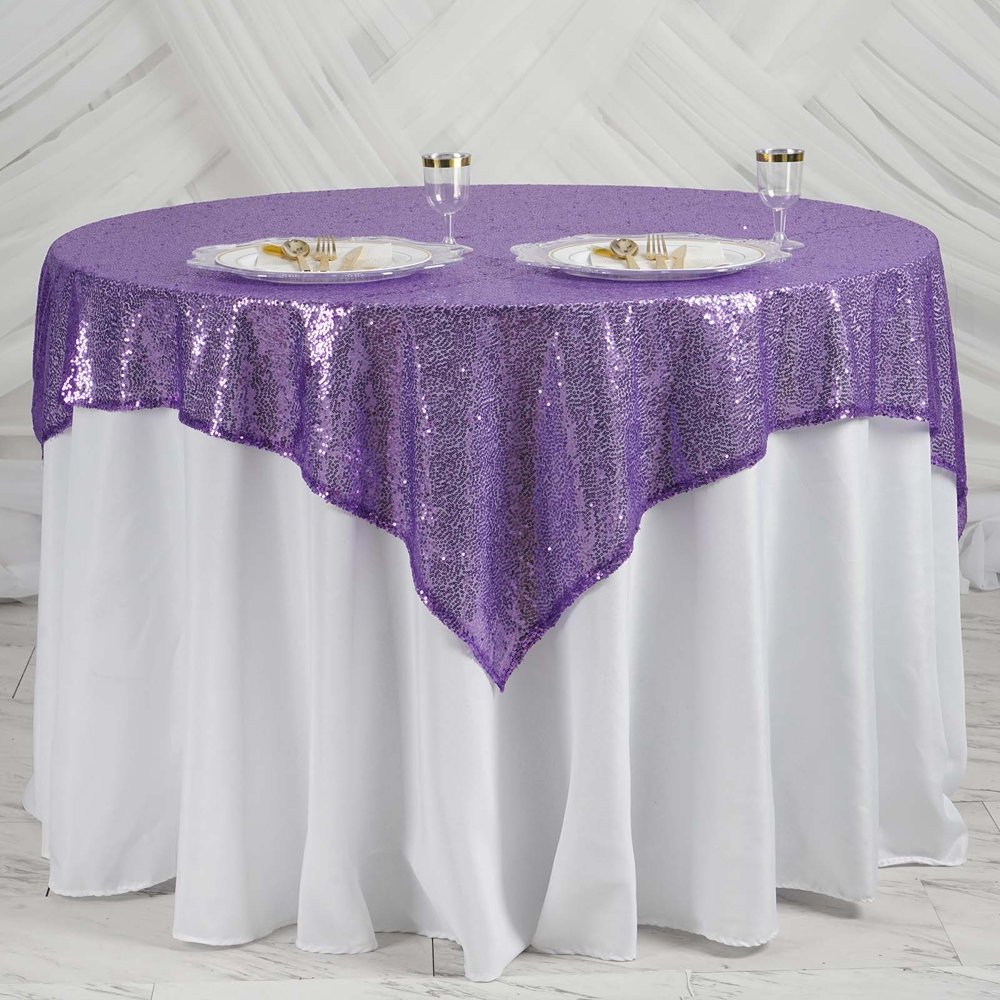 Efavormart LUXURY Purple Sequin Square Tablecloth Overlay Square