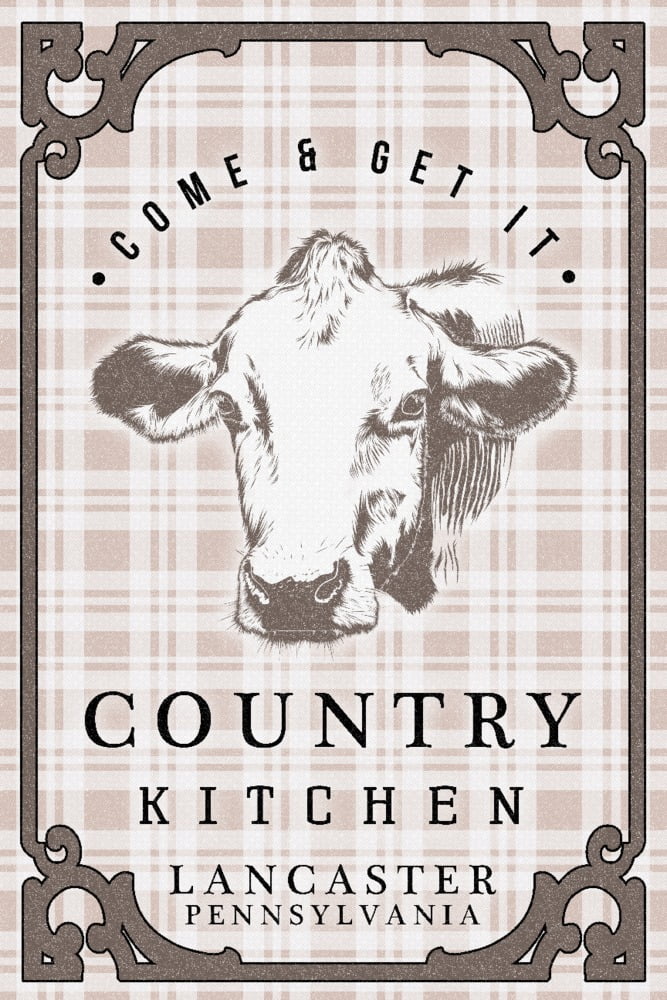 Lancaster, Pennsylvania, Cow on Plaid (24x36 Giclee Gallery Art Print