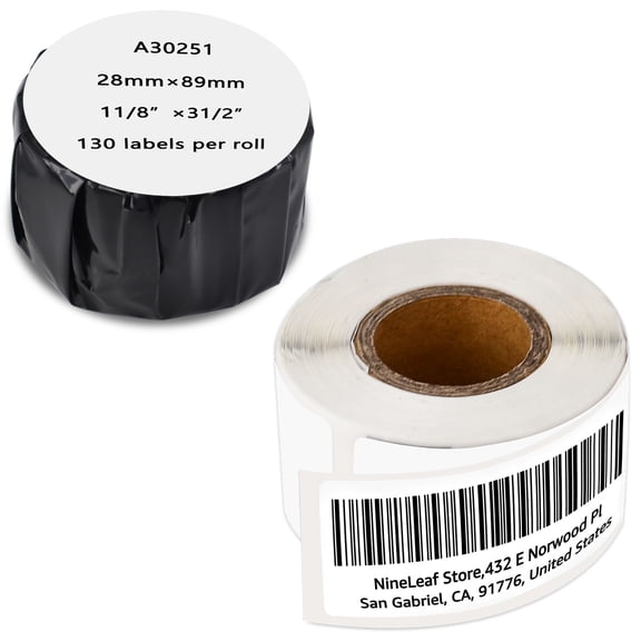 NineLeaf 2 Rolls Compatible for DYMO LW 30251 1-1/8 in x 3-1/2 in Premium White Address Barcode Labels, 130 Labels Per Roll
