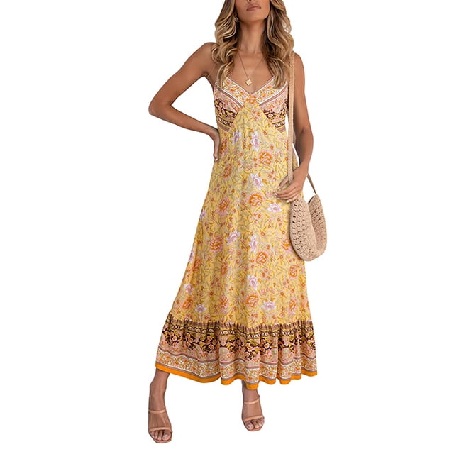 Vestido estampado floral para mujer,Vestido estampado floral para mujer Vestido largo con cuello en V de verano Vestido estampado floral con cuello en V Diseñado con precisión