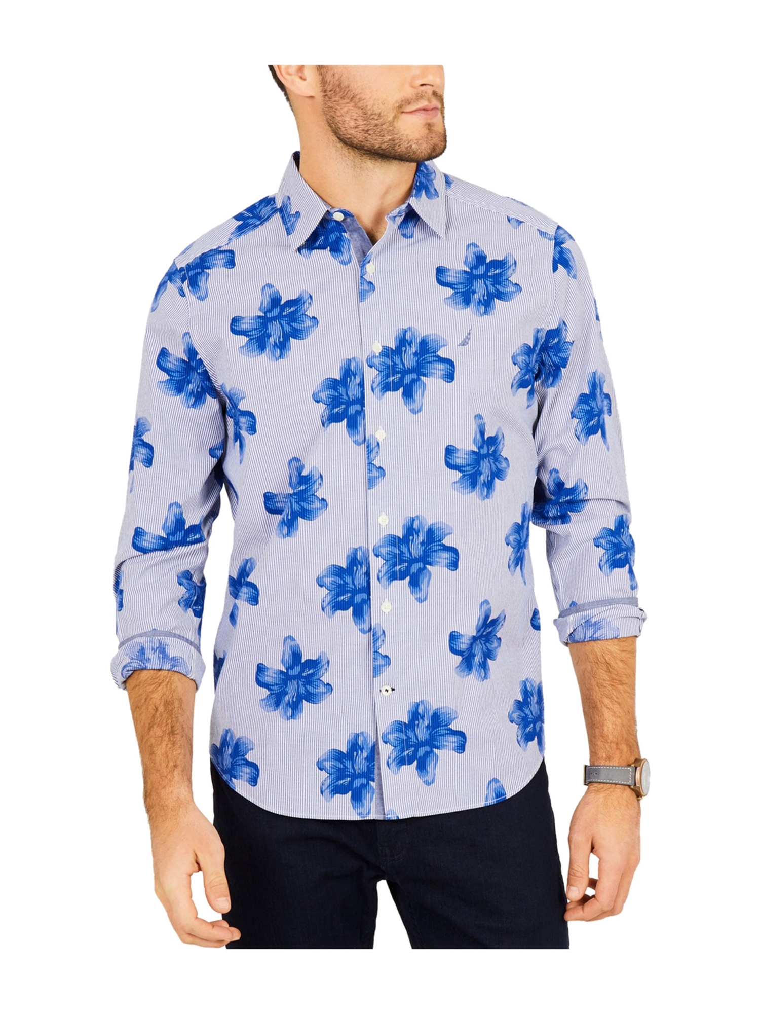 Nautica Mens Floral Button Up Shirt 