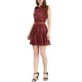 thumbnail image 5 of INSPIRE CHIC Women's Floral Printed Half Placket Knee Length Sleeveless Spring Belted Dress M Dark Red, 5 of 9