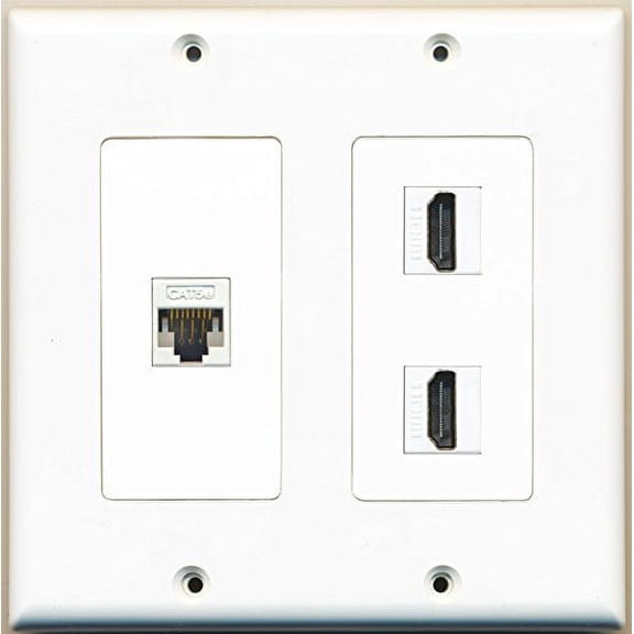 RiteAV - 2 Port HDMI 1 Port Cat5e Ethernet White - 2 Gang Wall Plate