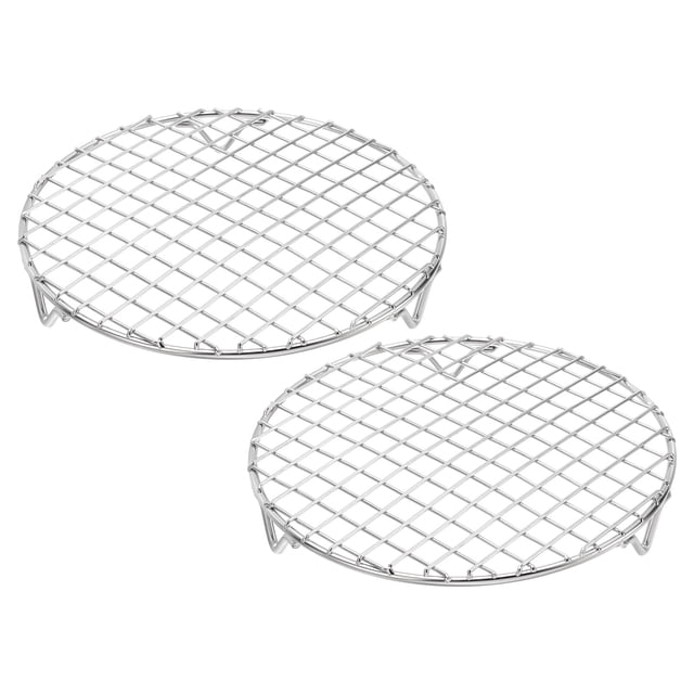 Uxcell 2 Pcs Rejilla de Cocción Redonda con Patas, Diámetro 7.5 Pulgadas Parrilla de Acero Inoxidable 304 para Cocción Horneado Barbacoa Rejillas de Freidora de Aire, Plateado