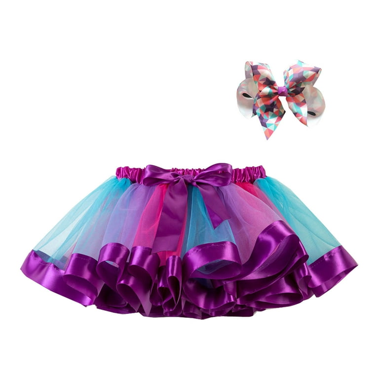 Rainbow Yarn Skirt for Toddler Baby Girls Cute Bowknot Multi-color Layed  Cake Skirt Princess Skirt with Bow Hairpin Sets 