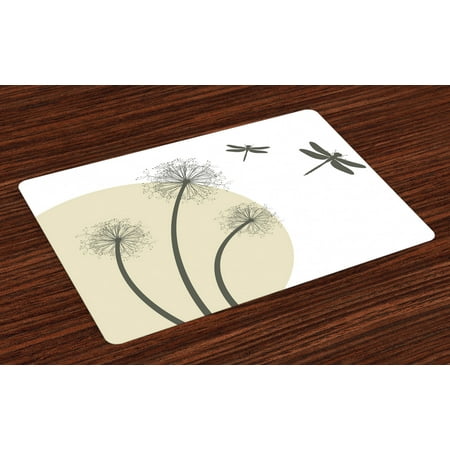 

Dragonfly Placemats Set of 4 Spring Dandelions Botany Blossoming Petals Essence of Nature Growth Theme Washable Fabric Place Mats for Dining Room Kitchen Table Decor Tan Army Green by Ambesonne