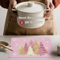 thumbnail image 3 of mubwai Pink Xmas Trees Vinyl Christmas Placemats Set of 4, 12x18 Inch Washable Plastic Non-Slip Woven Winter Table Mats for Party Kitchen Dining Decor, 3 of 7