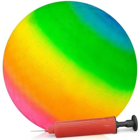 ArtCreativity 16-inch Rainbow Playground Ball with Hand Pump – Durable Rubber Bouncy Outdoor Kickball Toy for Kids Ages 3 , Backyard & Park