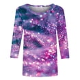 thumbnail image 4 of Charella 3/4 Sleeve Tops for Women Crewneck T-shirts Bling Bling Printed Casual Blouse 2024 Spring Summer Tops,Multicolor,XXXL, 4 of 5