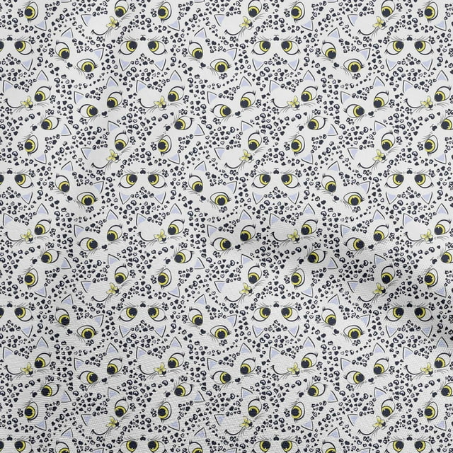 oneOone Silk Tabby White Fabric Kids Animal Craft Projects Decor Fabric Printed By The Yard 42 Inch Wide