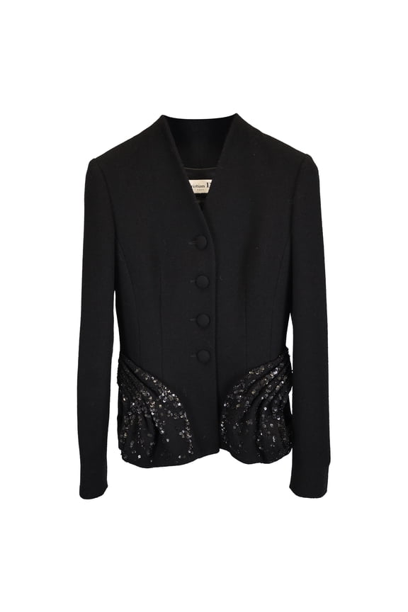 Pre-Owned Christian Dior Tailored Embellished Jacket in Black Wool
