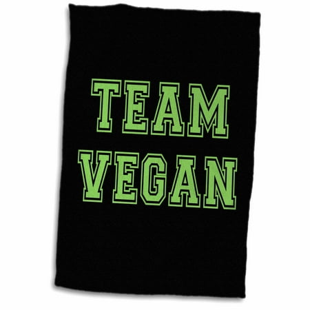 3dRose Team Vegan - pro veganism fun - green text in retro sporty college sports font on black - Towel, 15 by 22-inch